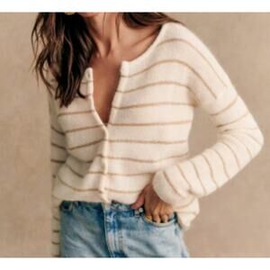 Sezane Striped Tan Ecru Gaspard Mohair Alpaca Cardigan